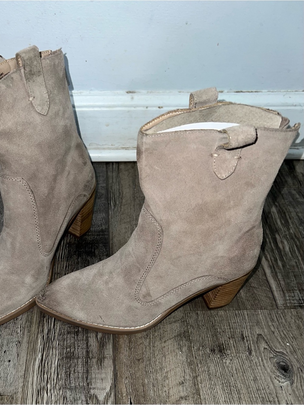 Anthropologie Taupe Suede Western Ankle Booties